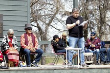 Ponoka Mayor Kevin Ferguson addressed those gathered at the National Day of Awareness for Missing & Murdered Indigenous Women and Girls and Two Spirited People ceremony and walk, May 5 in Ponoka.